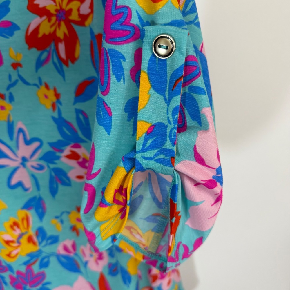 Dear Scarlett Liz Floral Tunic Top Bright Spring Boho 3/4 Roll Tab Sleeve Small - Picture 7 of 11
